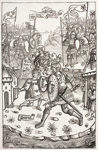 Rey Arturo, protegido por la Virgen, luchando contra un gigante, de 